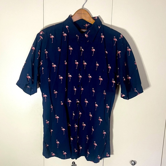 Run & Fly - Men’s Navy & Flamingo Button Down - Size XXXL (UK) /US XXL Slim Long - Picture 2 of 5
